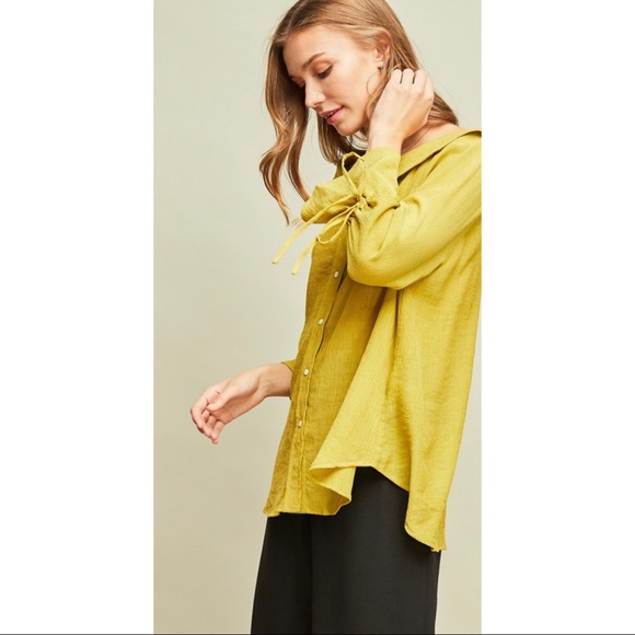 Crinkle Off The Shoulder Button Down Shirt - Picture 2 of 9